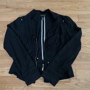 White House Black Market Size 0 Women's Jacket Solid Black Twill Peplum Jacket